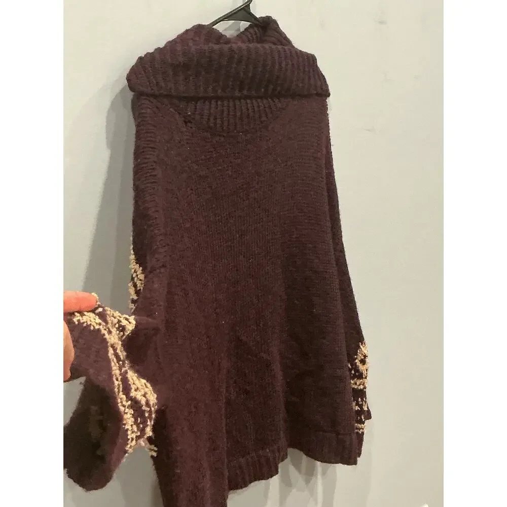 Free People Fair Isle Wool Blend Sweater Burgundy Chunky Knit Oversized Boho‎ S